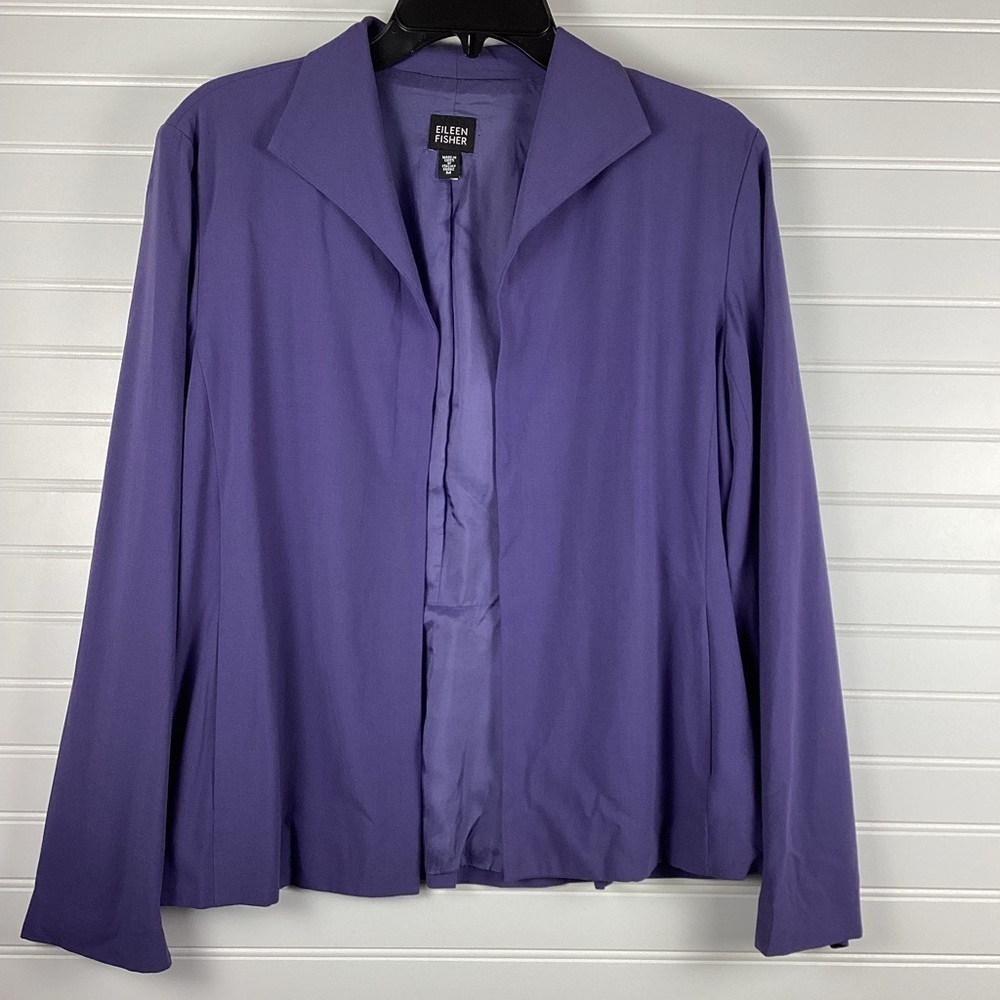 EILEEN FISHER Petite Purple Viscose Blend Open Front Jacket With Pockets Size M